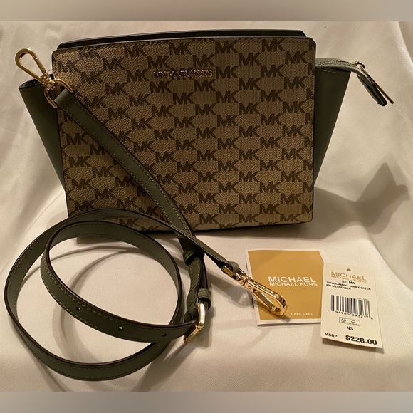 NWT Michael Michael Kors Selma Army Green Medium Messenger/Crossbody Bag - Picture 3 of 11